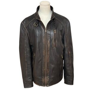 MISSANI Le Collezioni Brown Leather Jacket Coat Lambs Size M Moto Soft Oversized